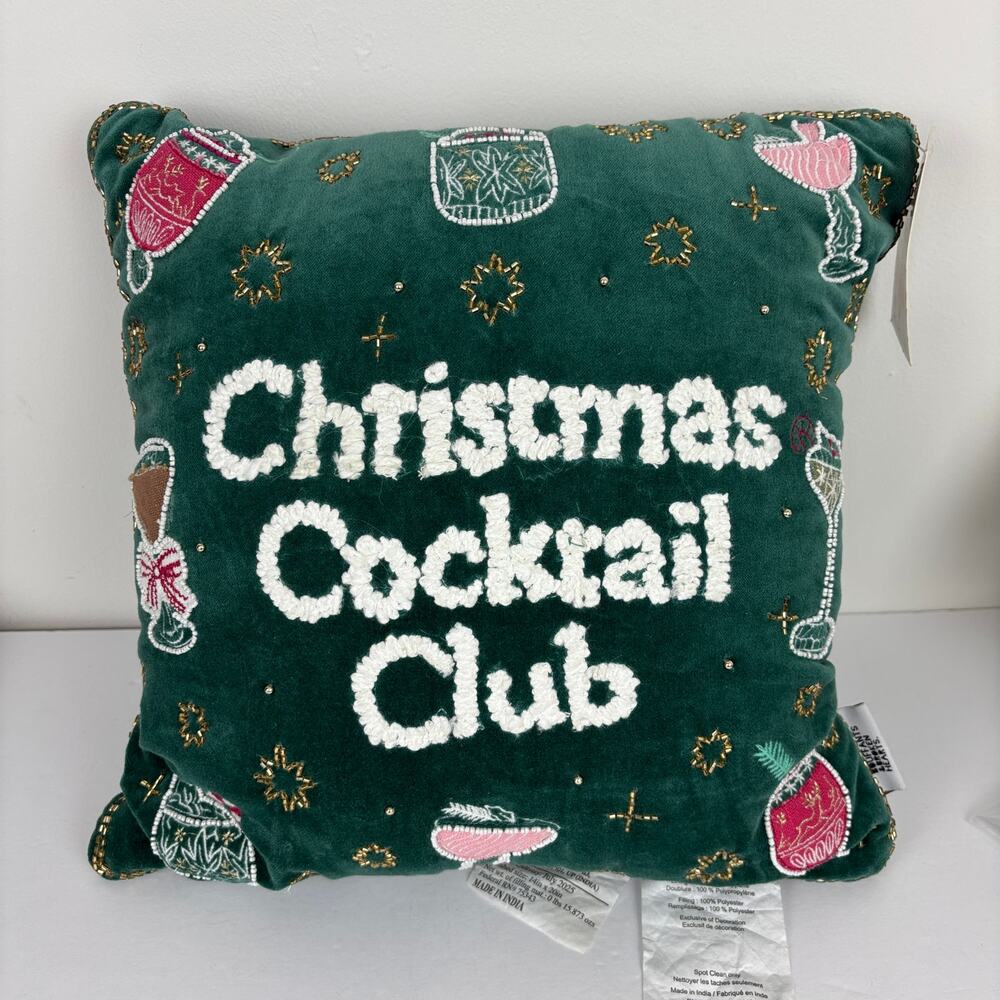 Bouffants & Broken Hearts Christmas Cocktail Club Velvet Throw Pillow NEW *flaw